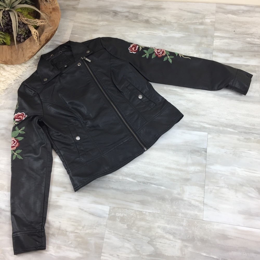 NWOT ODYN Faux Leather Moto Floral Jacket Size M - Picture 5 of 12